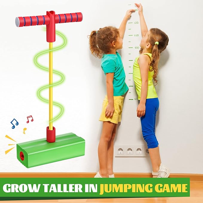 Wettarn 8 Pcs Foam Pogo Jumper Promote Grow Tall Pogo Stick Foam Jumper Safe and Fun Jumping Stick for Teens Boys Girls Outdoor Indoor Halloween Christmas Stuffer Gift Squeaks with Each Hop, 4 Colors