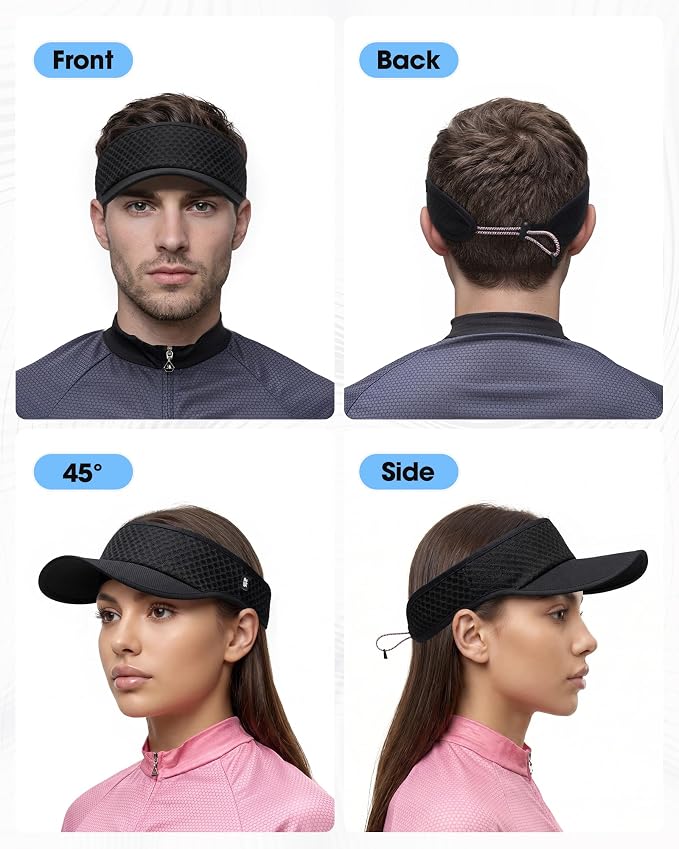 Mesh Breathable Sports Visor - Men Women Adjustable Lightweight Quick Dry Sun Hat for Tennis, Golf, Running