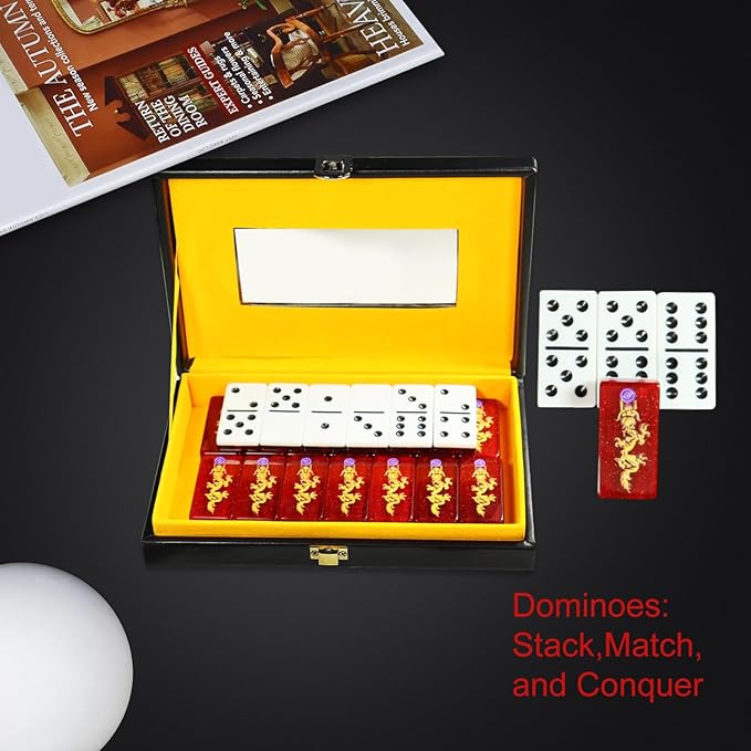 IDTQ Double Six Dominoes, 28 Tile Colored Dots Domino Game Set with Upscale Gift Boxes, Adults and Families for 2-4 Players, Classic Numbers Table Games (Dragon)
