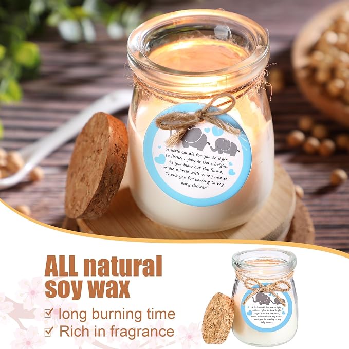 Threlaco 20 Pcs Elephant Baby Shower Favors Party Candle Lavender Scented Glass Mason Jar Wax Candle Bulk for Guests Girl Boy Gender Reveal Party Gifts(Blue)