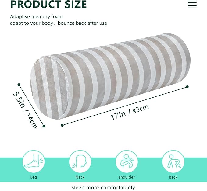 Bolster Pillow for Legs Firm Bedding Neck Roll Pillow Round Pillows Decorative Cylinder Decorative Pillow Lumbar Support Pillow Ghostwhite Stripe