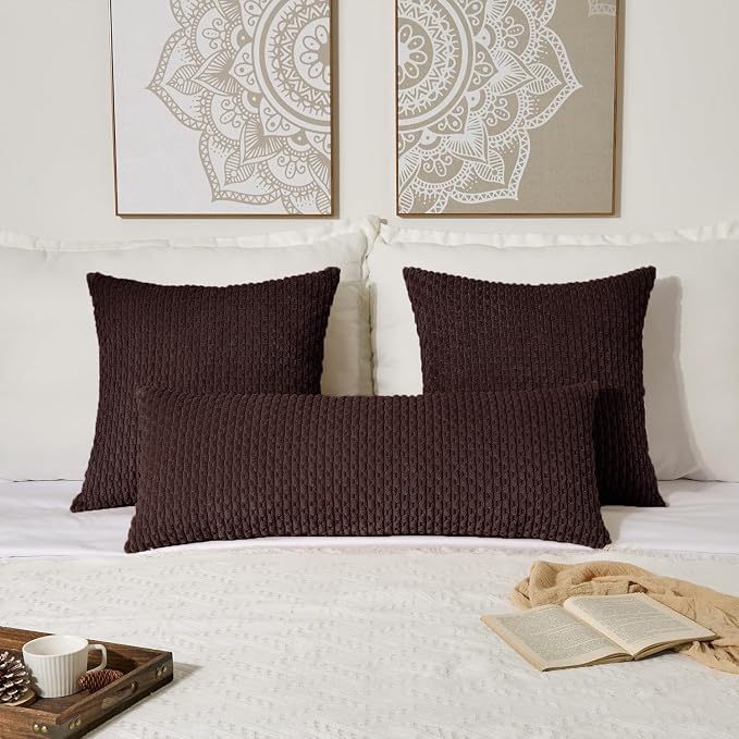 Kevin Textile Soft Corduroy 20"x54" Body Pillow Cover 1 Pack, Coffee | Boho Stripe Plush Corduroy Decorative Oblong Cushion Cover Modern Farmhouse Home Decor for Sofa Couch Bed Chair