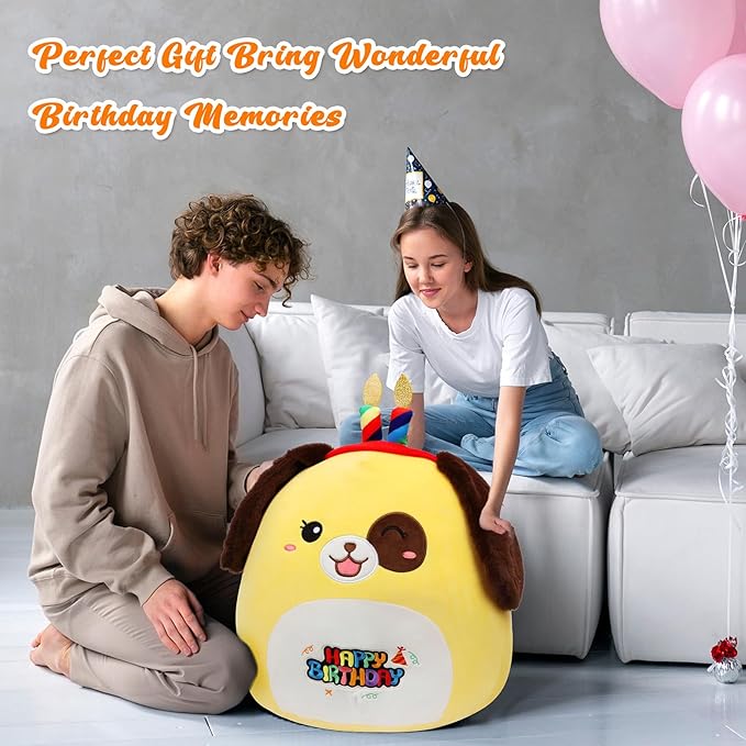 20-Inch Birthday Dog Plush Pillow Jumbo Happy Birthday Throw Pillow Cute Puppy Plush Toy Giant Soft Hugging Stuffed Animal Gifts for Kids Adults,Yellow