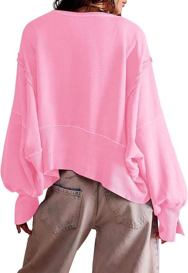 Zwurew Womens Casual Sweatshirt Cropped Shirts | Loose Fit, Tee Top, Pullover, Crop Hem, Design Trim, Daily Tops