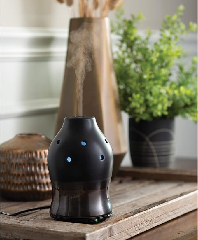 Airome Black Dipped Medium Ceramic Essential Oil Diffuser|100 mL Humidifying Ultrasonic Aromatherapy Diffuser 8 Colorful LED Lights, Intermittent & Continual Mist, Auto Shut-Off, Black