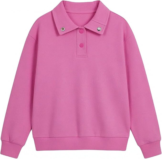 Girls Long Sleeve Collared Shirt Button Down Mock Neck Sweatshirt Athletic Cycling Clothing for Kids 5-14Years