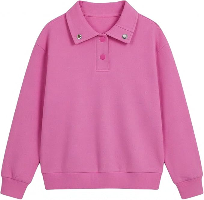 Girls Long Sleeve Collared Shirt Button Down Mock Neck Sweatshirt Athletic Cycling Clothing for Kids 5-14Years