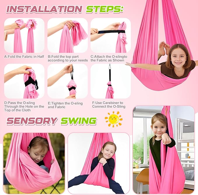 Sensory Swing Stand Frame with Pod Chair and Swings Set Kid Heavy Duty Metal Swing Stands Autism Hammock Chair Stand Tree Saucer Round for Kid Adult Indoor Outdoor Backyard Park(Pink)