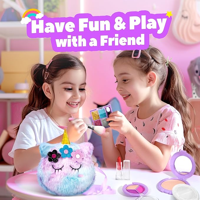 ULOVEME Kids Washable Makeup Kit for Girls 4-6 with Small Coin Purse(5.5x5.25in) - Real, Non Toxic Make Up Toy Gift- Umicorn Gift Set (Purple Coin Purse)