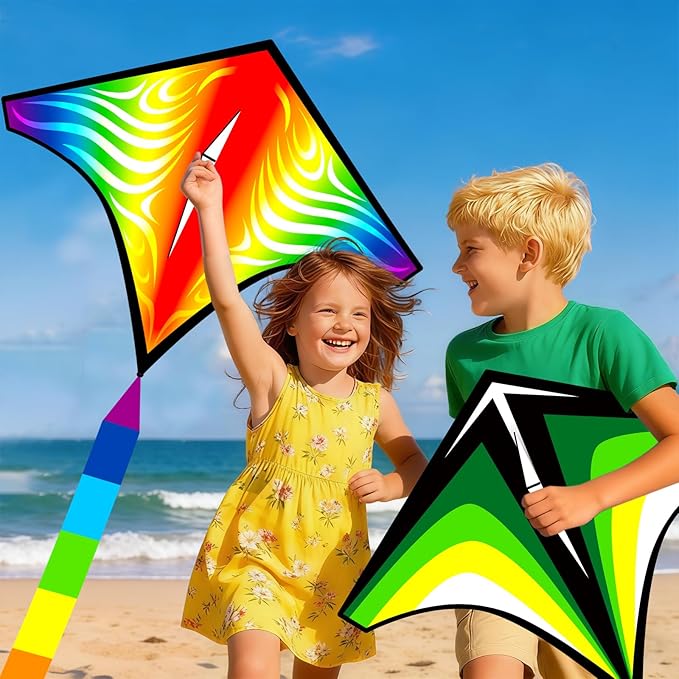 Delta Kites Airplane Kites for Kids & Adults, Delta Multicolor Beach Kite for Kids Age 4-8 8-12 Easy to Fly for Beginners, Easy to Assembled Colorful Kite for Beach Outdoor Toy Games & Family Trip