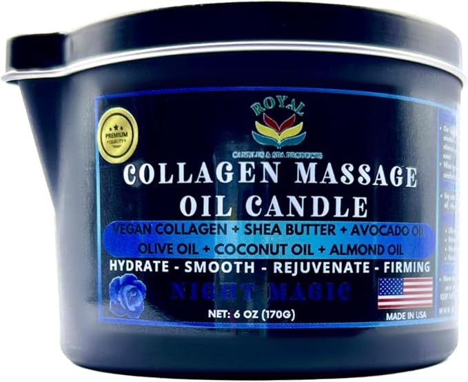 Royal Collagen Massage Oil Candle, Body Massage Oil Candle, Candle Massage Oil, Aromatherapy Candle, Couple Massage Oil Candle, 6 oz. with Pouring spout - Night Magic Scent