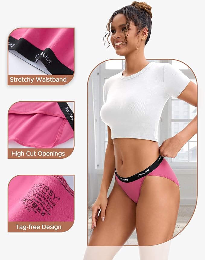 INNERSY Period Underwear Bikini Cotton Leak-Proof Moderate Flow 3-Pack | High-Cut Panties, 20ml Absorbency for Menstrual and Postpartum Protection