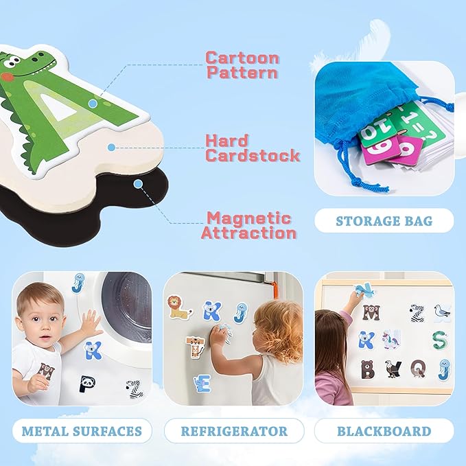 Magnetic Alphabet & Number with Animal-Shaped 2-in-1 ABC & Math Learning Toys for Kids Ages 3-6 | Spelling, Counting, Montessori Preschool Educational Toy with Storage Book
