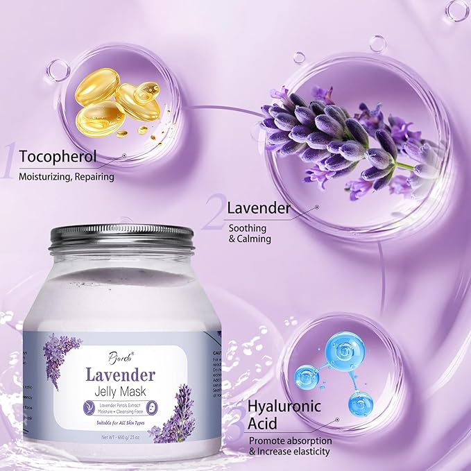 Jelly Masks for Facials Professional, Lavender Jelly Mask Powder with Mixing Bowl Set, Peel Off Hydrojelly Mask for Moisturizing, Hydrating & Nourishing, Spa Use for All Skin