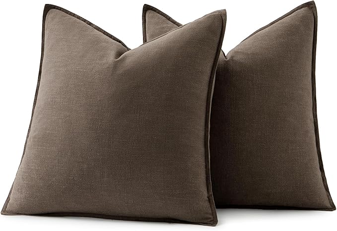 MIULEE Decorative Linen Pillow Covers 18x18 Inch Coffee | Boho Farmhouse Fall Autumn Couch Throw Pillows for Bed, Pack of 2 Accent Modern Pillowcases, Sofa Livingroom Home Decor