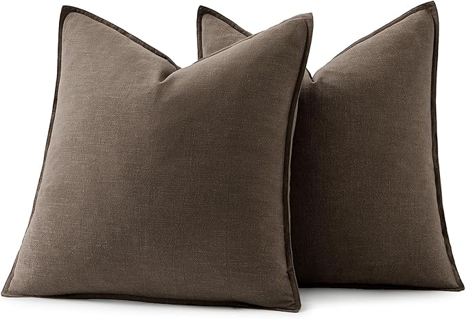 MIULEE Decorative Linen Euro Sham Pillow Covers 24x24 Inch Coffee | Boho Farmhouse Fall Autumn Couch Throw Pillows for Bed, Pack of 2 Accent Modern Pillowcases, Sofa Livingroom Home Decor
