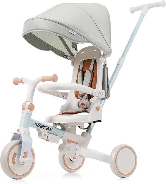 Baby Trike 7-in-1 Toddler Push Bike Parent-Controlled Toddler Tricycle to Self-Riding Tricycle Detachable Footrest