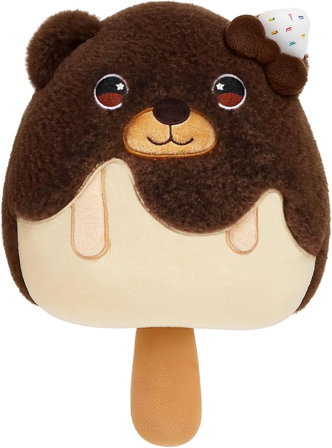 Adorable Ice Cream Plush Pillow with Chocolate Bear Soft Plush Toy Cuddly Stuffed Animal Toy for Kids Birthday Gift for Boys and Girls