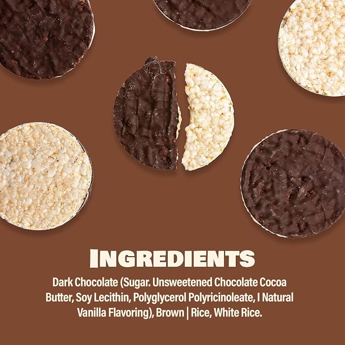 LIEBERS Dark Chocolate Rice Cakes, Kosher, Dairy Free, Gluten Free, 3 Pack | Vegan Whole Grain Brown Rice Snack, Crispy & Low Calorie, 60 Calories or Less per Cake, Dark Italian Chocolate