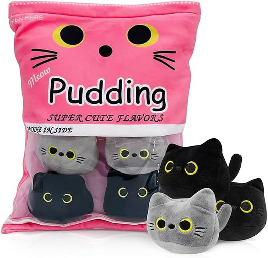 Cute Black Cat Plush Toy, Removable Stuffed Animal Plush Dolls, Soft Cute Gray Cat Plush Pillow Throw Pillow Home Decoration Gift for Kids Girls (6pcs a Bag, Pink)