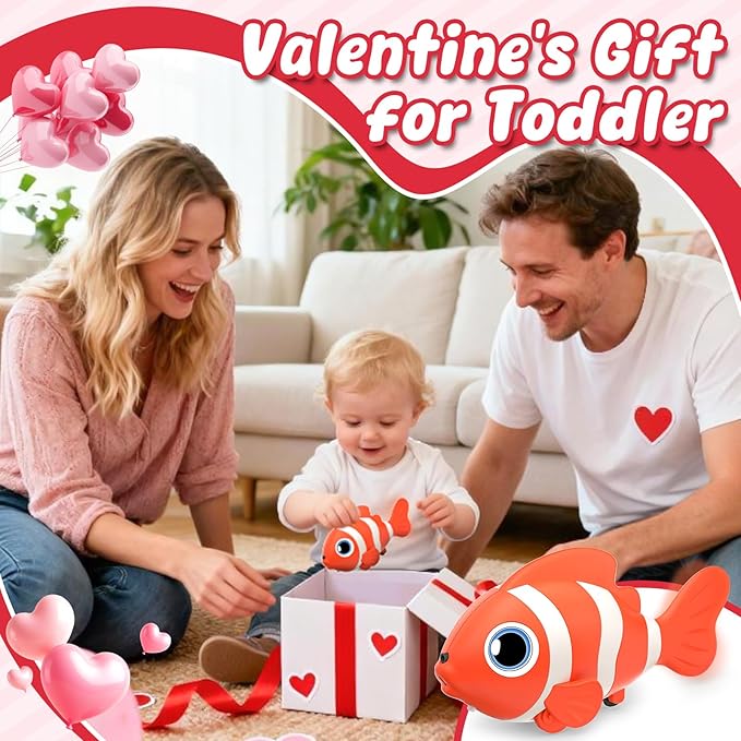 Crawling Fish Baby Toys, Novelty Tummy Time Toys for Babies 6-12 Months, Magic Swinging Fish Music Crawling Toys for Infant Toddler 12-18 Learning Crawl Walking Dancing 1st Valentines Days Gift