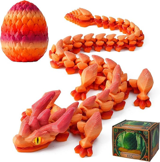 FYEFKJSA 3D Printed Dragon Eggs with Dragon Inside - 12Inch,Articulated Fidget 3D Printed Animals, Interesting Decorative Gift, Easter Basket Essentials Stuffers (Random Twilight Mountain Range)