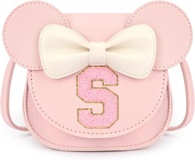 mibasies Toddler Purse Girl Gifts: Girls Birthday Gifts for 3-8 - Toys for Ages 2-4 Girls Mouse Ears Purse, Pink, Letter S