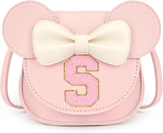 mibasies Toddler Purse Girl Gifts: Girls Birthday Gifts for 3-8 - Toys for Ages 2-4 Girls Mouse Ears Purse, Pink, Letter S