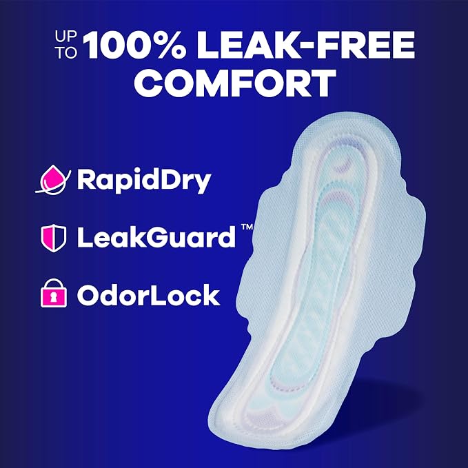 Always Ultra Thin Feminine Pads with Wings for Women, Size 4, Overnight Absorbency, Unscented, Up to 100% Leak-Free Comfort, 50 Count