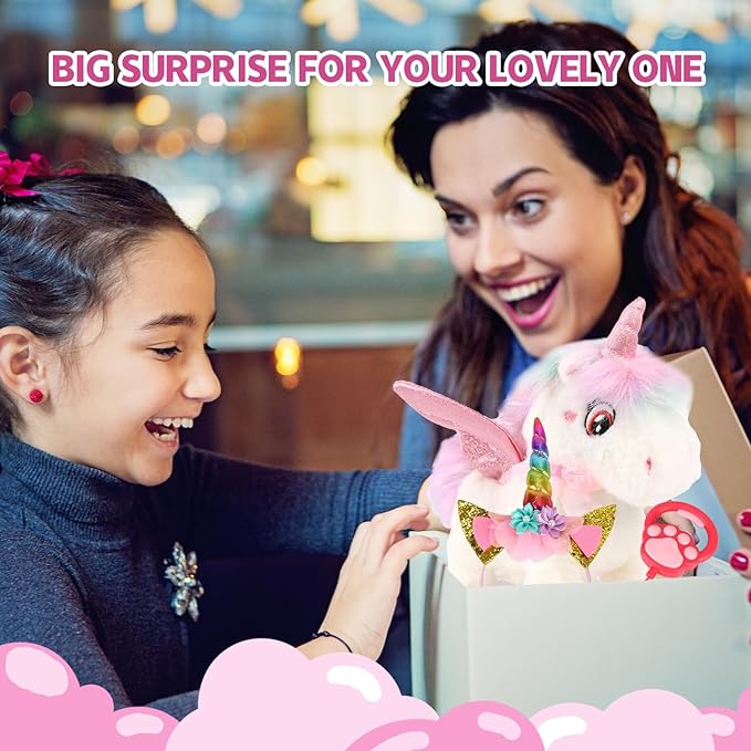 Dollox Electronic Unicorn Pets Toys for Girls Age 3-6, Interactive Walking Talking Plush Horse with Remote Control, Toddler Unicorn Pretend Play Toy with Dress-Up Jewelry Set Kid Birthday Gift