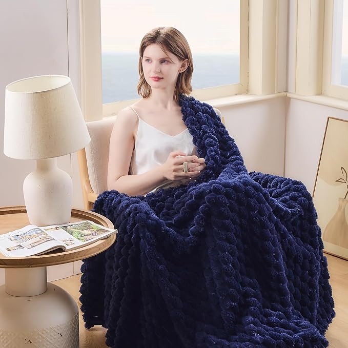 NEWCOSPLAY Fleece Clouds Cozy Twin Blanket for Couch, Dark Navy, 60"x80" | Premium Silky Flannel Blanket, Soft Lightweight Fluffy Throw Blanket for Bed Sofa Decor, Gift for All Season Use