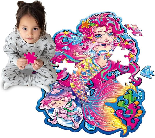 Jumbo Mermaid Floor Puzzle for Kids Ages 6-8 Year Old, Large Toddler Puzzle for Girls Ages 6 7 8 Year Old, Mermaid Girl Gift and Educational Toy for Birthday and Christmas