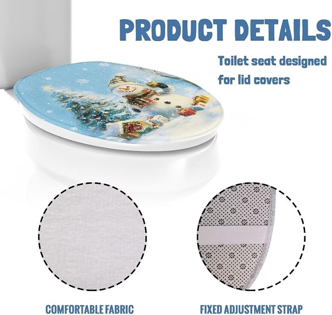 Snowman Toilet Seat Cover Stretchable Elongated Soft Oval Toilet Seat Cover for Merry Christmas -Bathroom Decoration,Portable for Trip