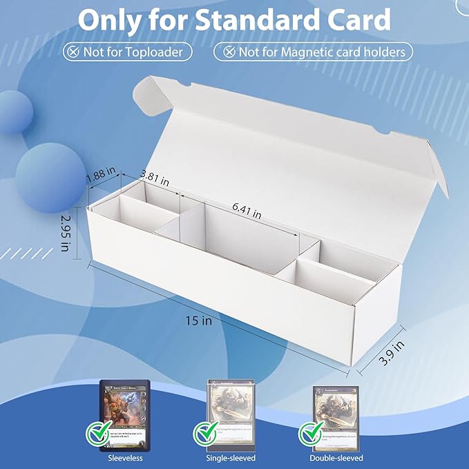 Laminated Trading Card Storage Box, Mtg Storage Card Box with 5-Compartment, Ultra-thin White Cardboard Collector Box for TCG, Sports Cards Storage, 2 Count