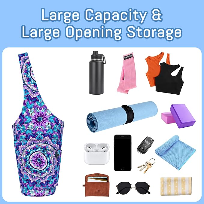 Mandala Yoga Mat Bag with Large Waterproof Zipper Pocket and Drawstring Pocket Long Tote Yoga Mat Carrier Holder Bags Fit Most Size Mats