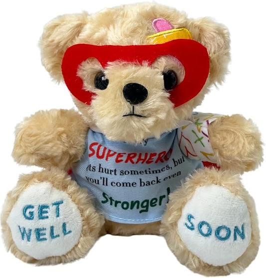 Get Well Soon Bear Stuffed Animal Toy - Broken Arm Leg Get Well Soon Gifts for Kids After Surgery or Recovery, 8 Inch Superhero Get Well Bear Plush Comforting Companions