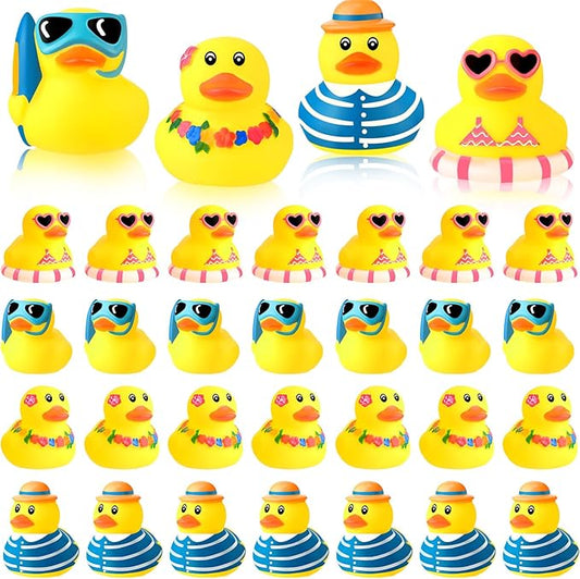 Honoson Summer Beach Rubber Duckies Bulk Mini Rubber Duck Bath Toys Float Bathtub Ducky Cute Squeaky Ducky for Classroom Carnival Summer Birthday Baby Shower Party Favor(Yellow Series,36 Pcs)