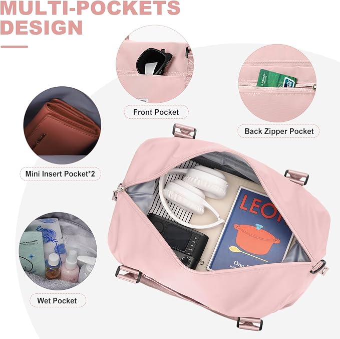 Travel Duffel Bag, Carry On Overnight Weekender Bags for Women | Travel Bag with Wet Pocket & Trolley Sleeve, For Spirit Airlines 18x14x8 Personal Item Bag