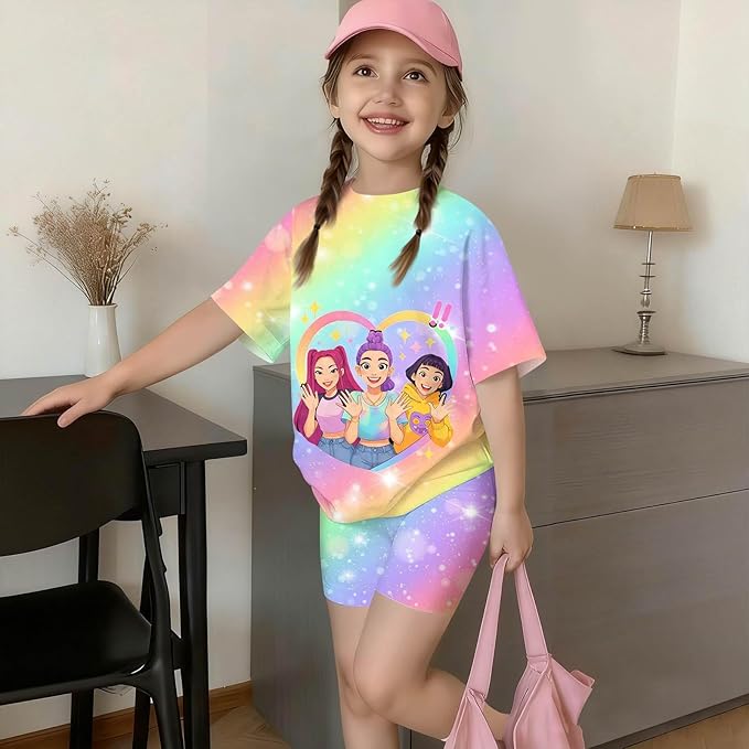 K-POP DEM0N Hunters Outfits for Girls, 2 Piece T-Shirts and Apparel Sets Birthday Gift