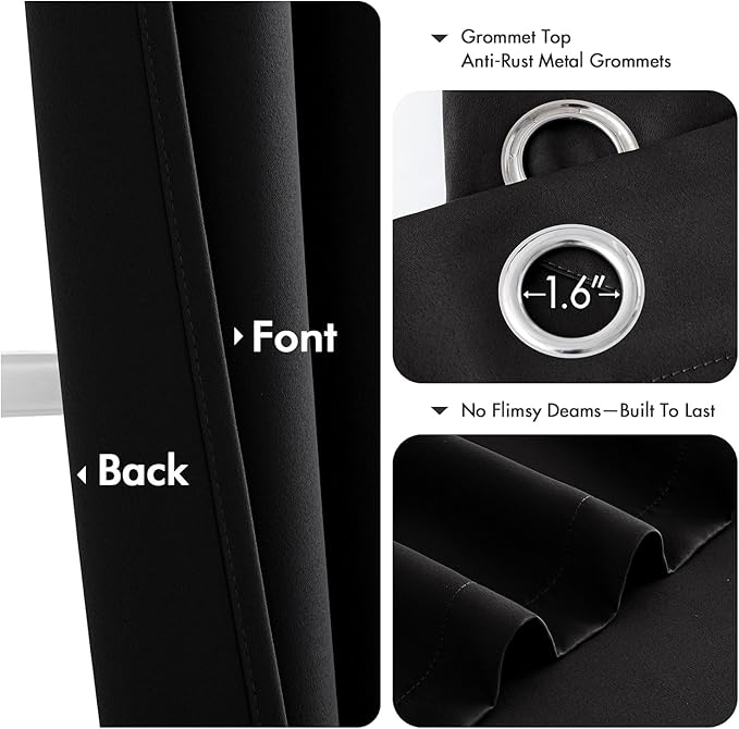 MIULEE Blackout Curtains for Bedroom 2 Panels 40 x 84 Inch Long Black | Thermal Insulated, Living Room Darkening Grommet Drapes, Noise Reducing, Light Blocking Window Treatments