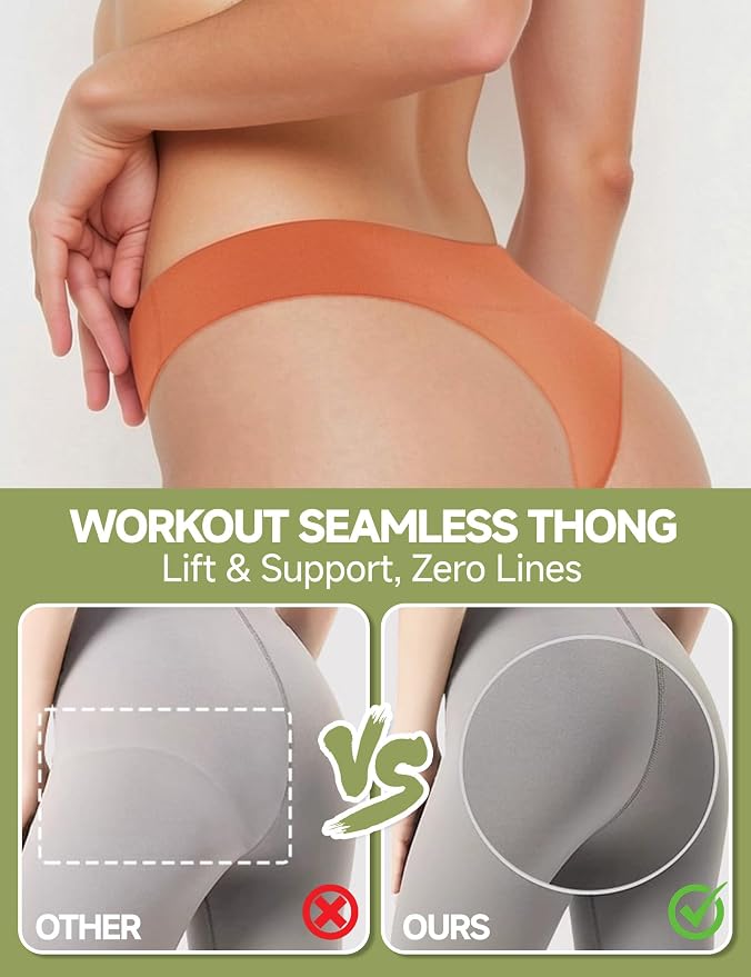 Seamless Thongs for Women No Show G-String Thong Breathable Cotton Panty Liners Underwear for Yoga Workout Gym