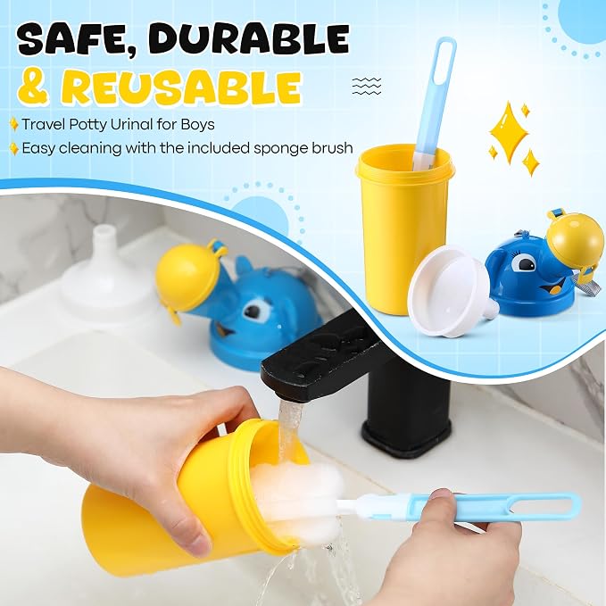 Saillong 4 Pack Portable Urinal for Kids, 17 OZ Travel Potty Urinal for Boys with 4 Clean Brush, Leak Proof Portable Pee Bottle, Boy Emergency Toilet for Kids Outdoor Car Travel Camping Potty Training