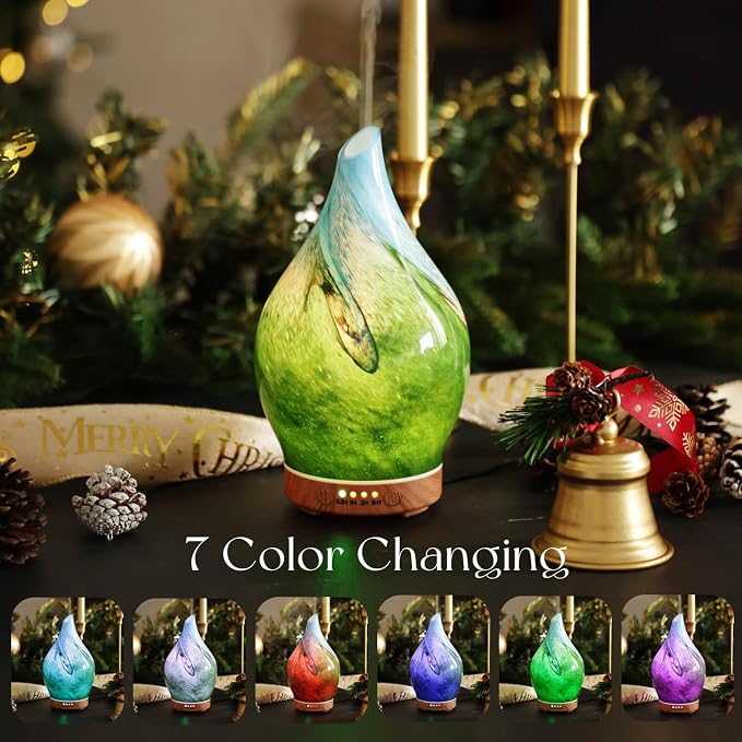 Porseme 150ml Essential Oil Diffuser Glass Color Changing Aroma Air Diffusers Aromatherapy Ultrasonic Cool Mist Humidifier 6 Running Hours Waterless Auto-Off for Sleeping Yoga Office Spa (Blue Grass)