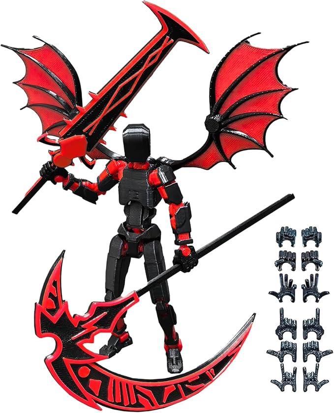 T13 Action Figure(Assembly Completed),Titan 13 Robot Action Figures,3D Printed Dummy 13 Action Figure Articulated, Lucky 13 Gift for Collectors Desktop Decorations,muñeco de acción(Black Red)