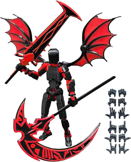 T13 Action Figure(Assembly Completed),Titan 13 Robot Action Figures,3D Printed Dummy 13 Action Figure Articulated, Lucky 13 Gift for Collectors Desktop Decorations,muñeco de acción(Black Red)