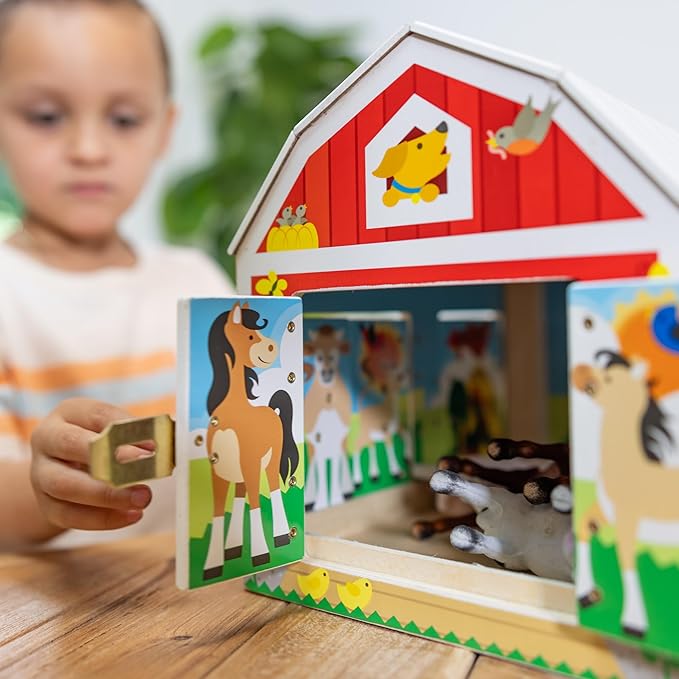 Melissa & Doug Latches Barn Toy Sensory Activity, Doors and Locks Toy, Farm Animals, for Kids Ages 3+