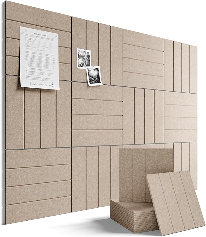 Fluxynara 48" x 36" Large Felt Bulletin Board, Taupe | 12 Pack Cork Board Alternative with 60 Safe Adhesive Tabs, Pin Boards for Wall Decor, Home, Office, Classroom,Dorm