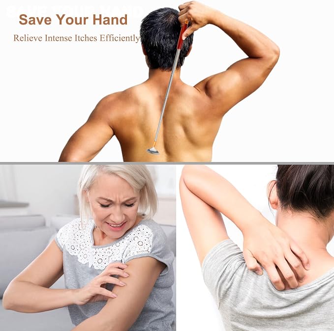 2Pcs Back Scratchers Extendable with Wood Handle & Body Massager | Body Scratcher for Women Men, Stainless Steel Curved Claw, Expandable for Instant Itch Relief, Multi-Functional Roller Ball