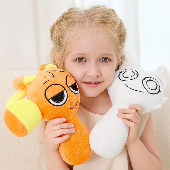 XYG® Sprunky Game Plush, Sprunky Toys Plush, 2PCS Sprunky Soft Stuffed Animal Pillow Doll Horror Figure Plushies Game Birthday for Fans Kids Adult (11" White & Orange)