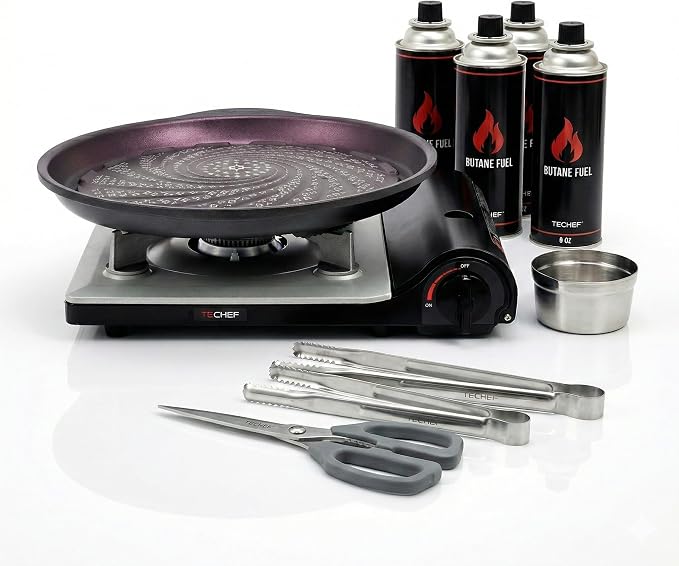 TECHEF - Stovetop Korean BBQ Non-Stick Grill Pan with Agni Portable Gas Stove Burner, Made in Korea (Master KBBQ Set)